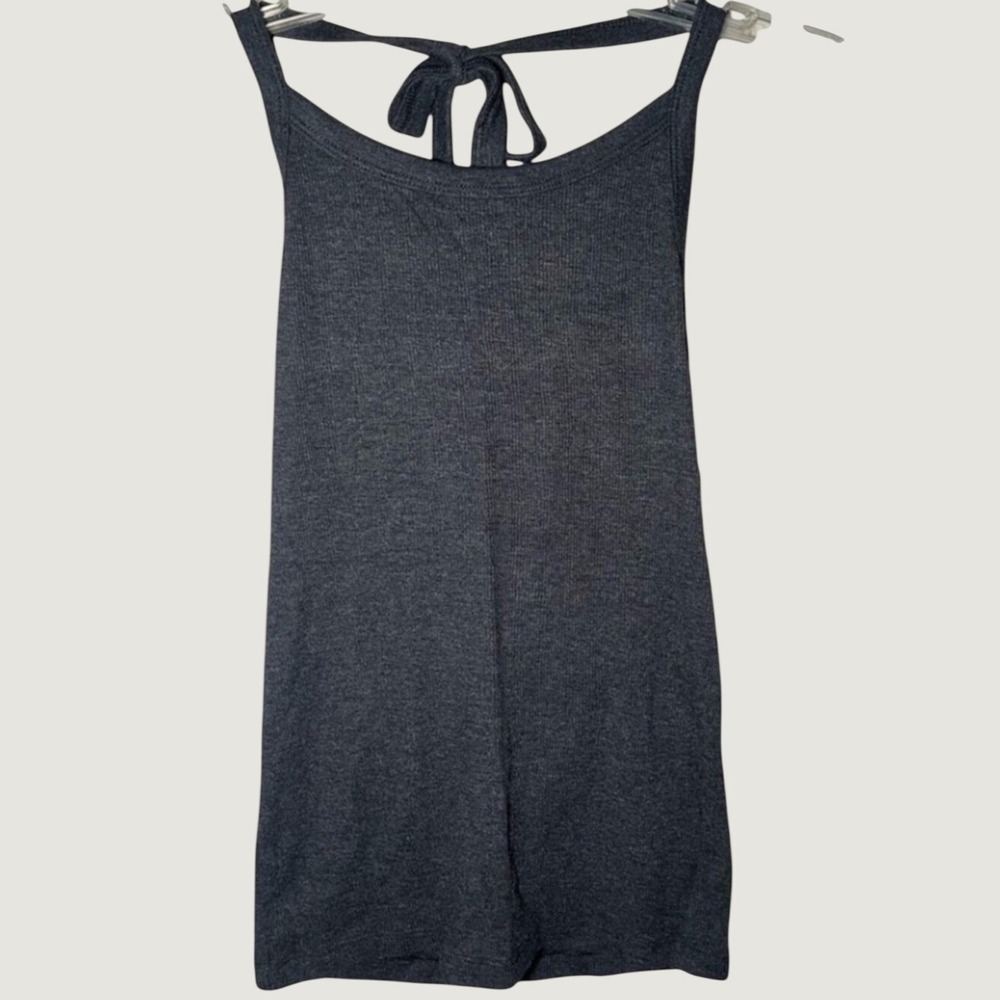 Aerie Ribbed Knit Halter Neck Tank Top Womens XXL Charcoal Gray Fitted Y2K NWT
